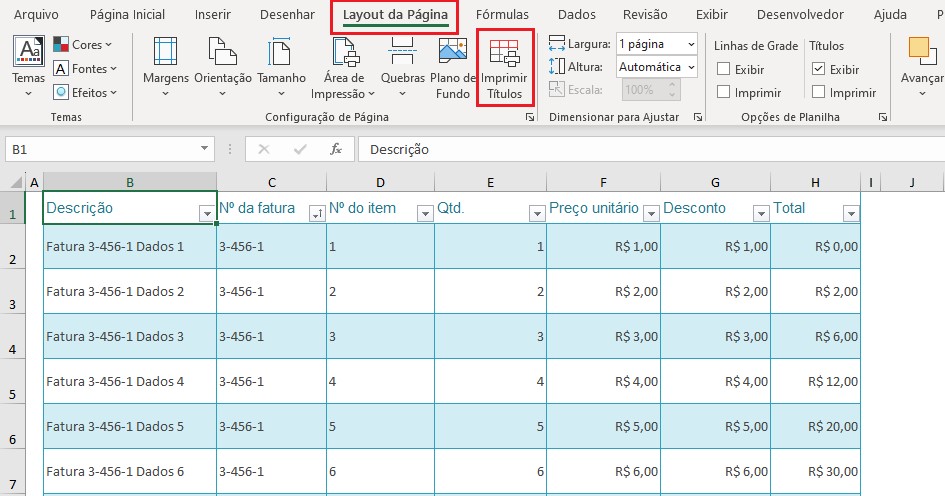 Como repetir cabeçalho nas páginas ao imprimir no Excel