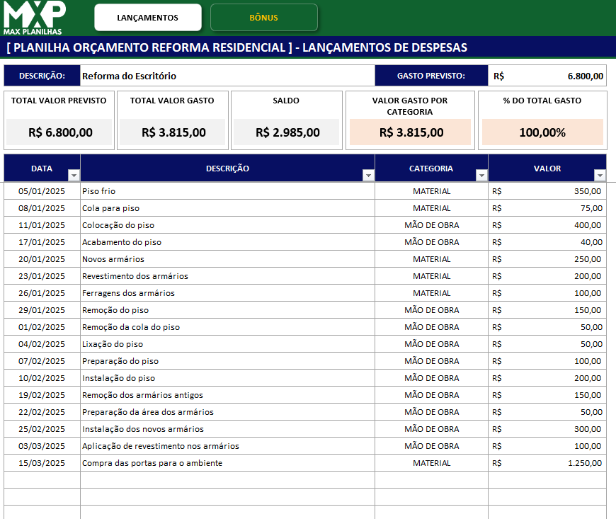 ORÇAMENTO REFORMA RESIDENCIAL